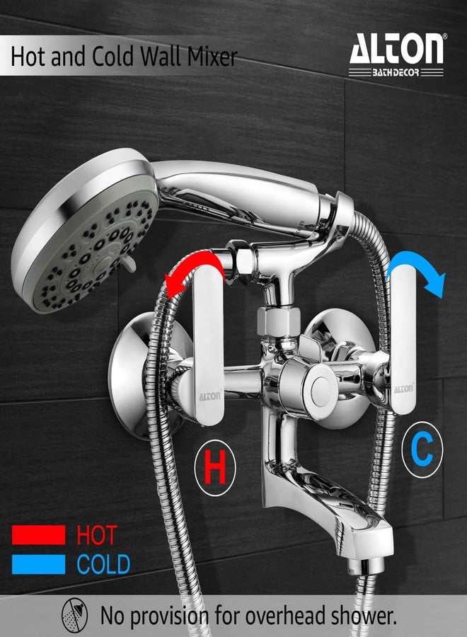 ALTON FAM3395 Brass, Wall Mixer With Crutuch and 5-Function Hand Shower Full Set, Chrome Finish - Image 2